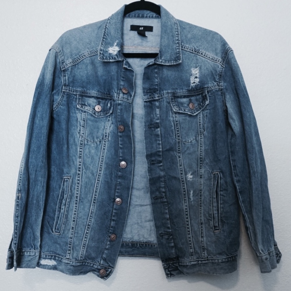 H&M Distressed Blue Denim Jacket Women's Size 6